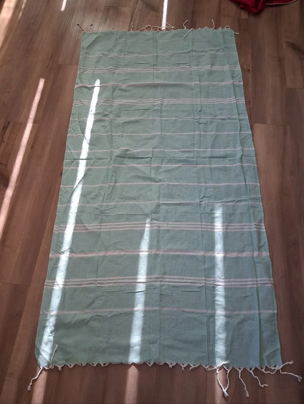 Light Sage Green Turkish Towel with White Stripes